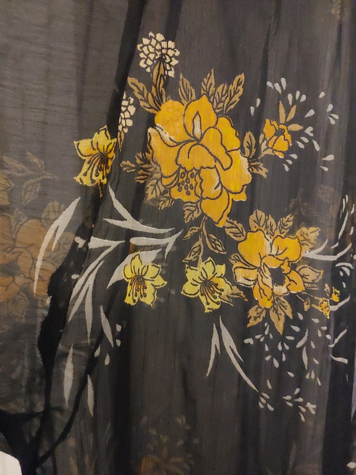 Band Of Gypsies Kimono Long Sheer Floral Duster Open M Boho High/Low Hem Chiffon