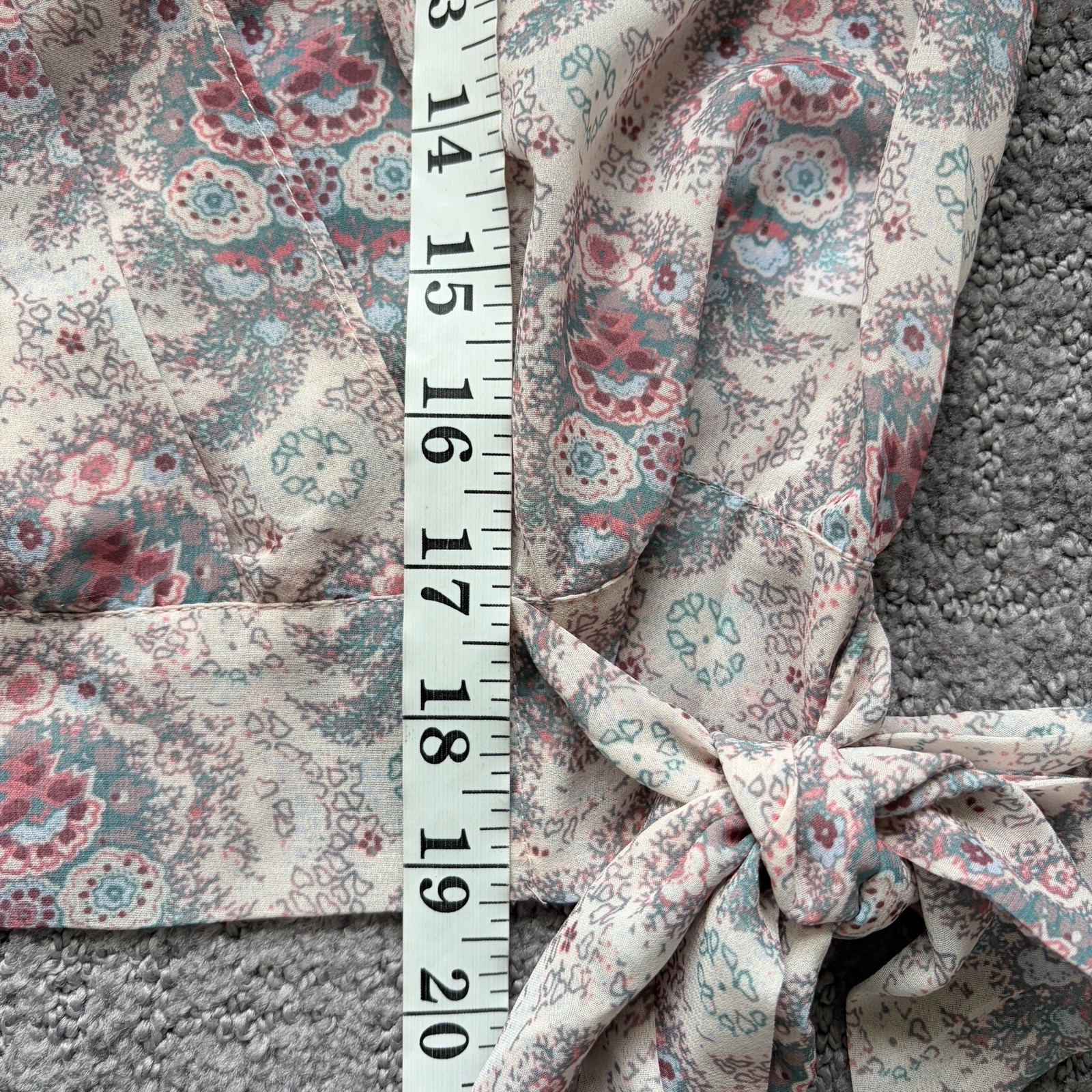 PAIGE Blouse Womens Small Ivory Pink Sheer Paisley Margherita Tie Waist Peasant