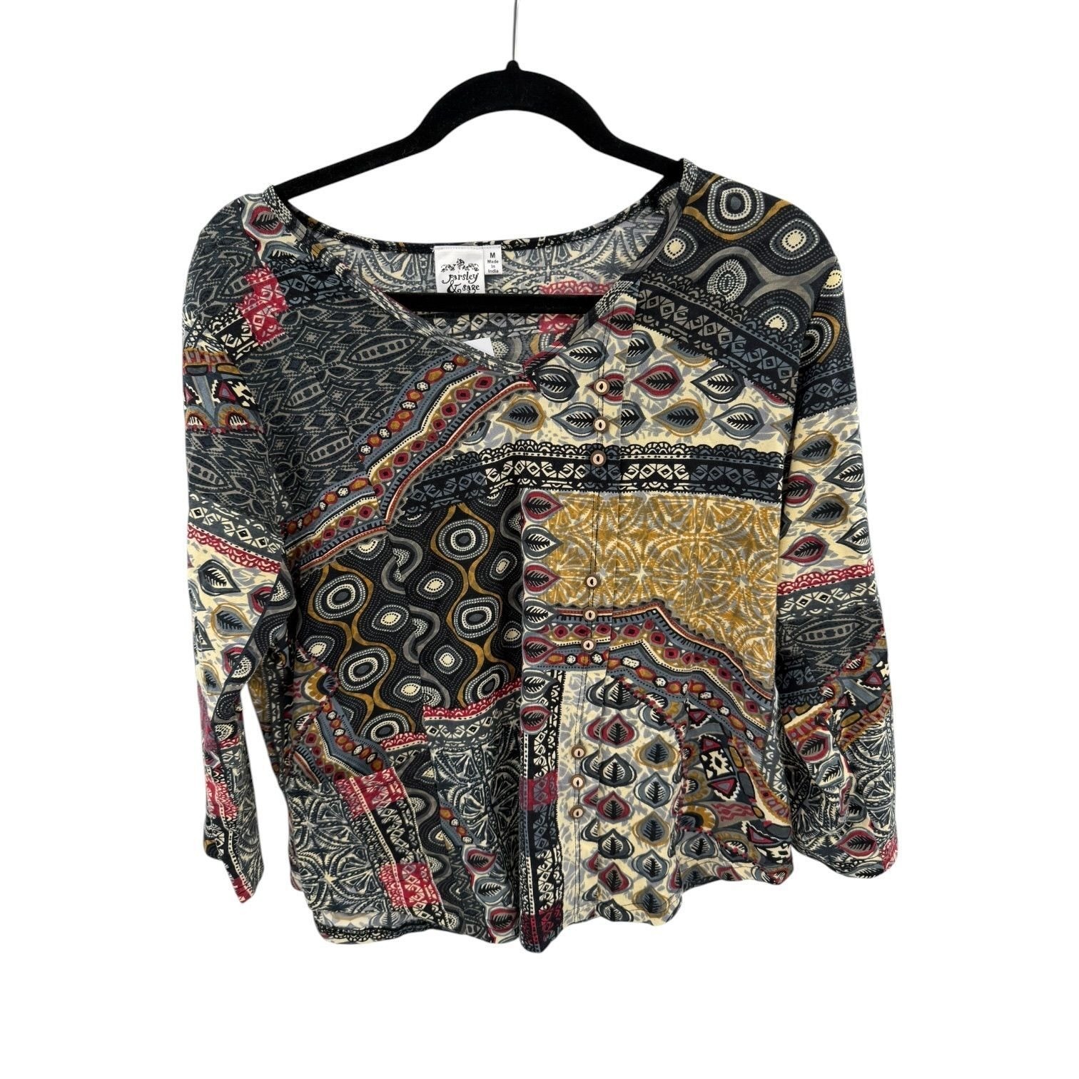 Parsley & Sage Colorful Multi Printed Boho 3/4 Sleeve Top Size Medium New