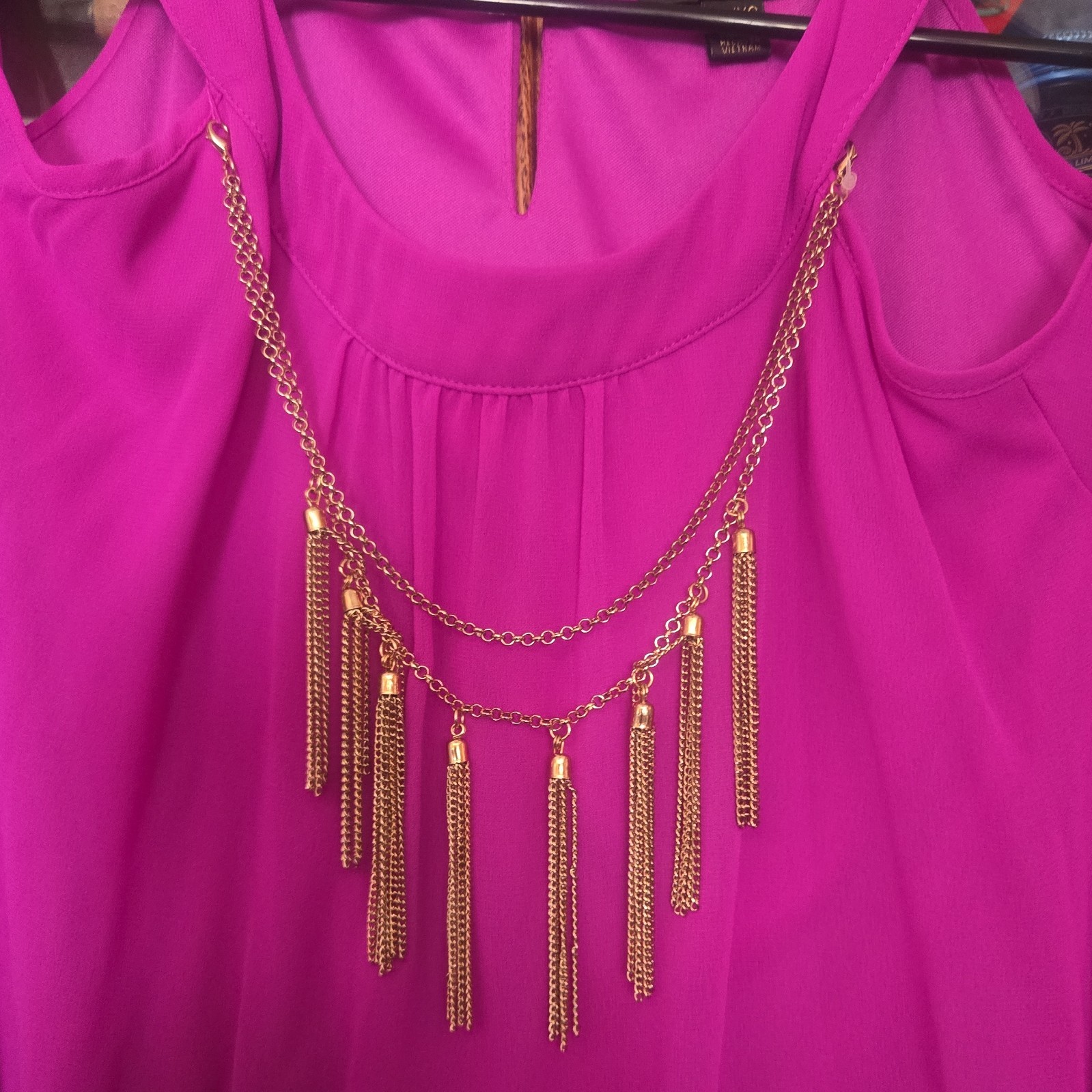 Thalia Sodi Cold Shoulder Chain Accent Magenta Scoop Neck Blouse XL