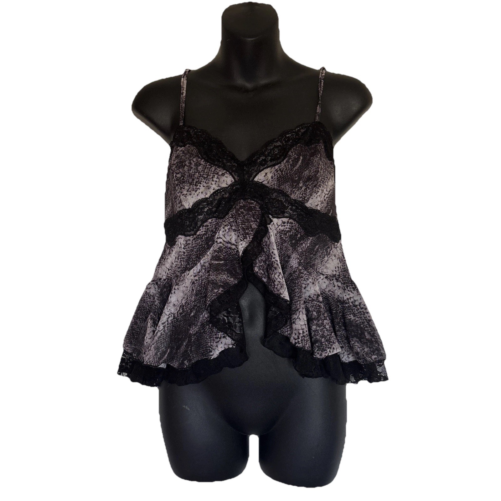 Urban Outfitters Kimchi Blue Lace Ella Cami Black Stretch Mesh Animal Print Sz S