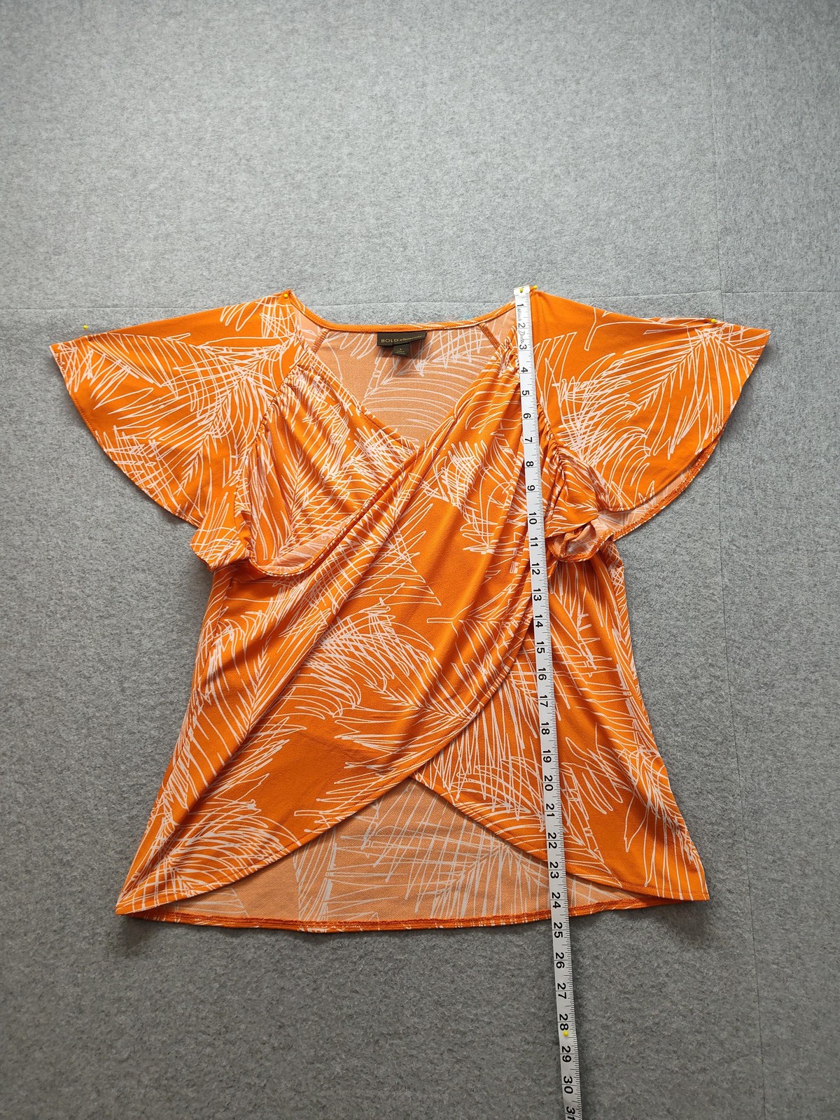 Bold Elements Shirt Womens Large Orange Surplice Wrap Flutter Sleeve Top Blouse