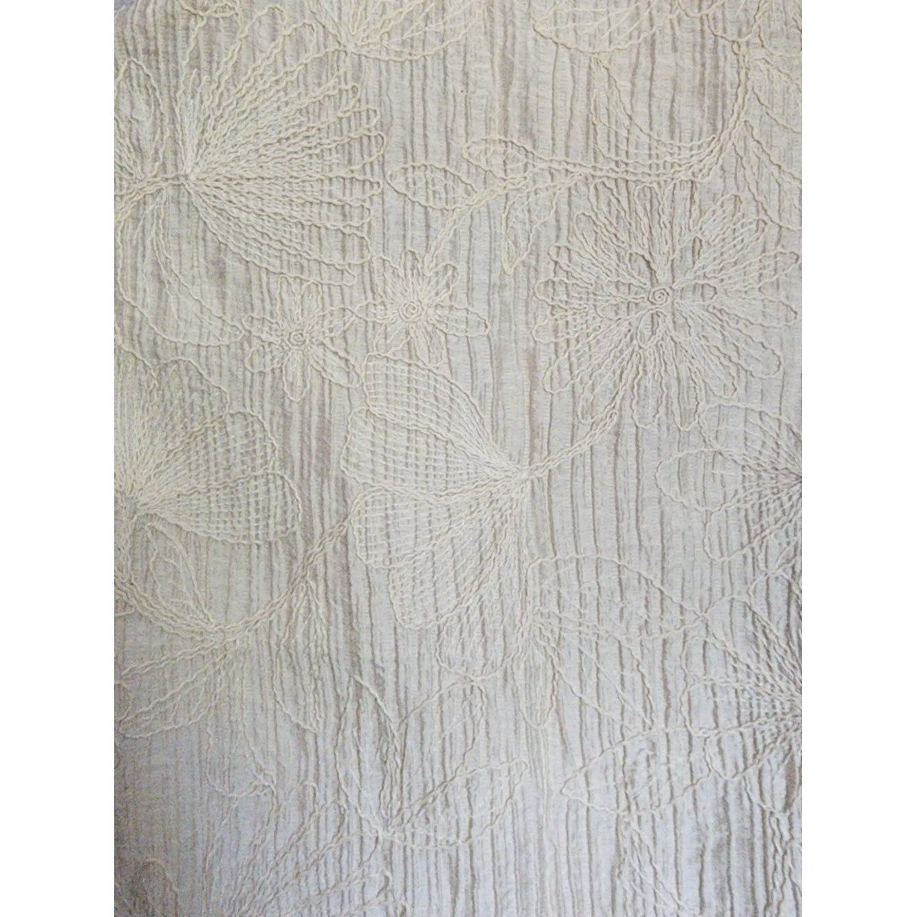 Xetra Textured Embroidered Summer Floral Vest Cream Sleeveless Open Front Size M