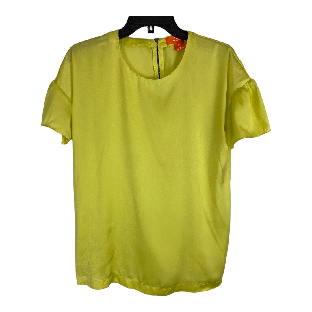 Joe Fresh Women Shirt Size Medium Yellow Zipper Short Sleeve Blouse Normcore NEW