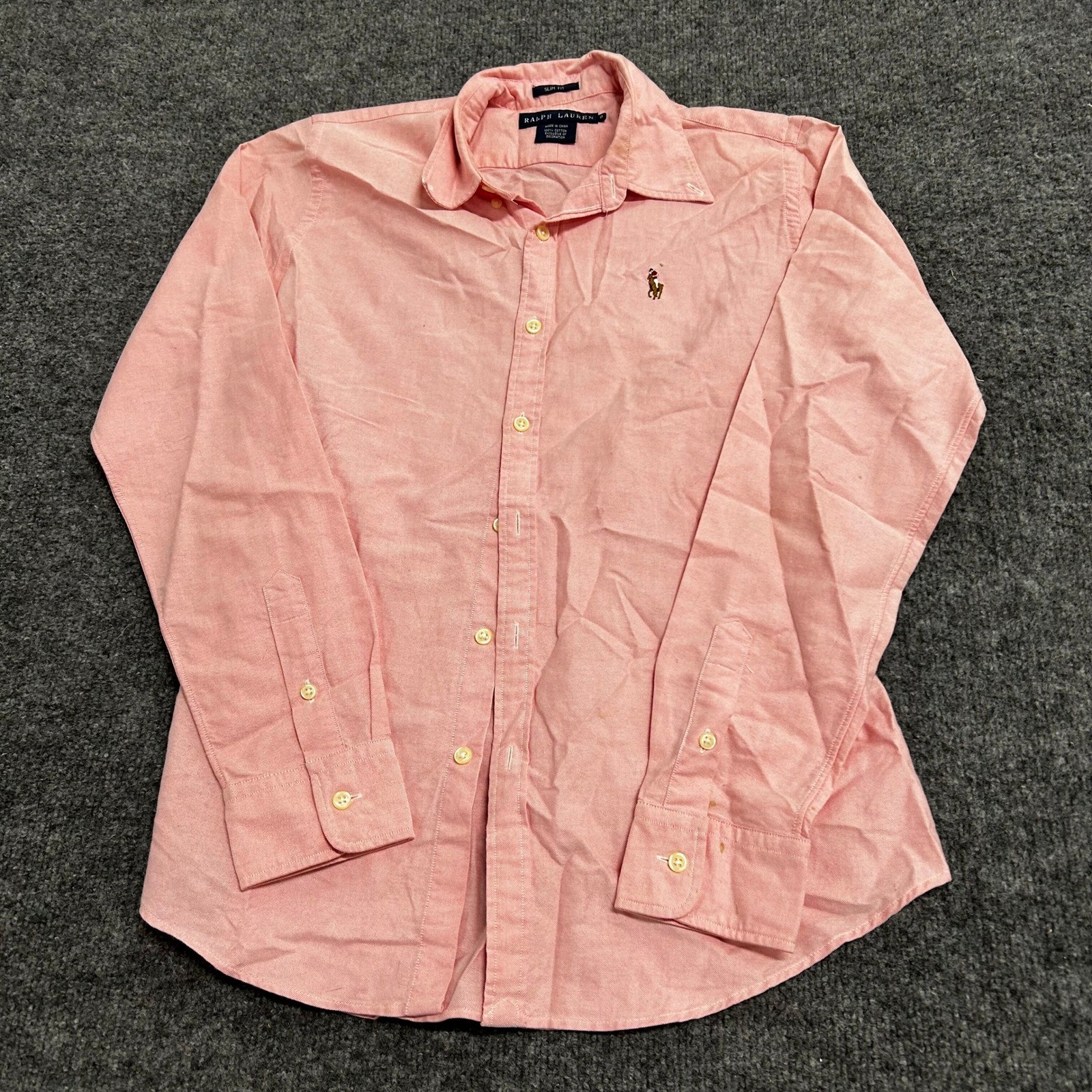 Ralph Lauren Button Down Shirt Womens Size 8 Pink Fit Oxford Cotton Long Sleeve