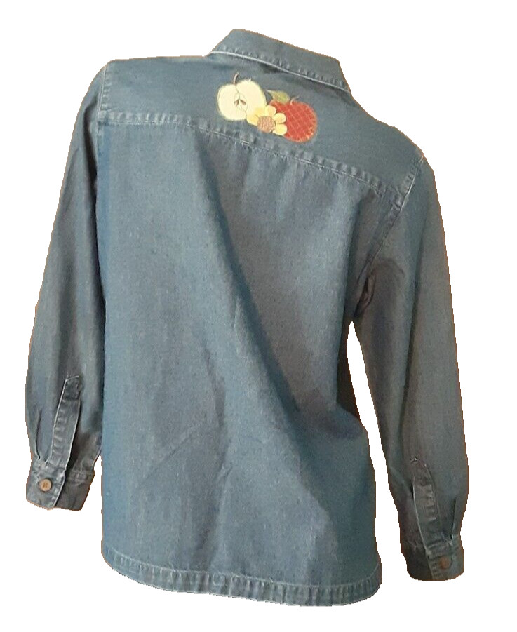 Breckenridge Blue Denim Shirt Long Sleeves Straight Hem Embroidered Misses PM