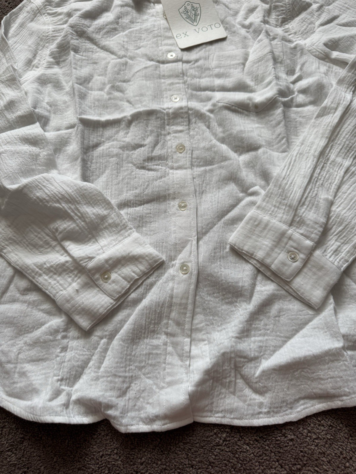 EX VOTO Women’s Sage Gauze Button Front Shirt White Large $129