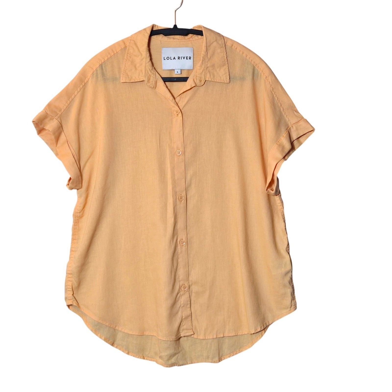 Lola River Linen Blend Short Sleeve Button Up Shirt Orange L Beachy Resort