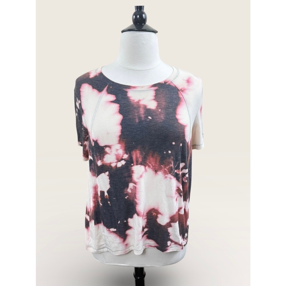 Supersoft Cream, Pink and Brown Tie Dye Short Sleeved Top, Size XXL