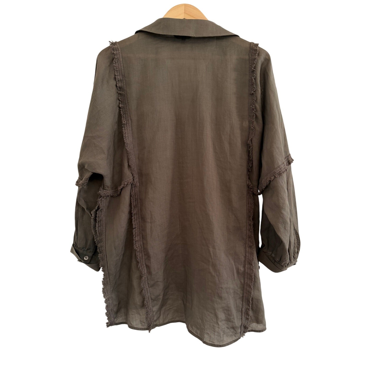 Massimo Dutti Frayed Blouse Womens Size XS/S Green Casual Career Office Chic