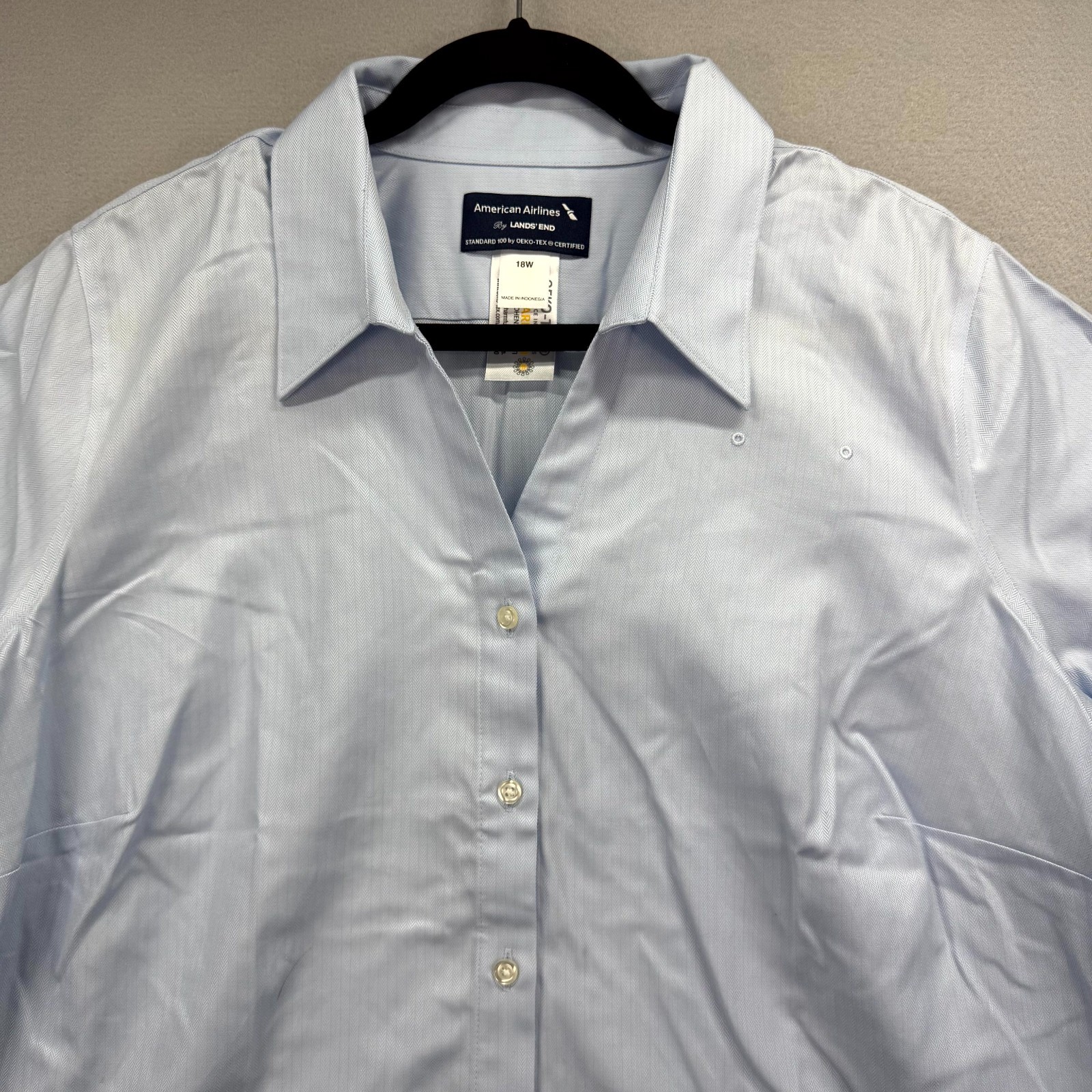 American Airlines Lands End Shirt Womens 18W Blue Oxford Standard 100 Button Up