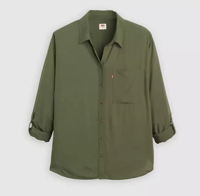 Levi’s Darlene Utility Standard Fit Green Button Up Long Sleeve Shirt Womens 1X