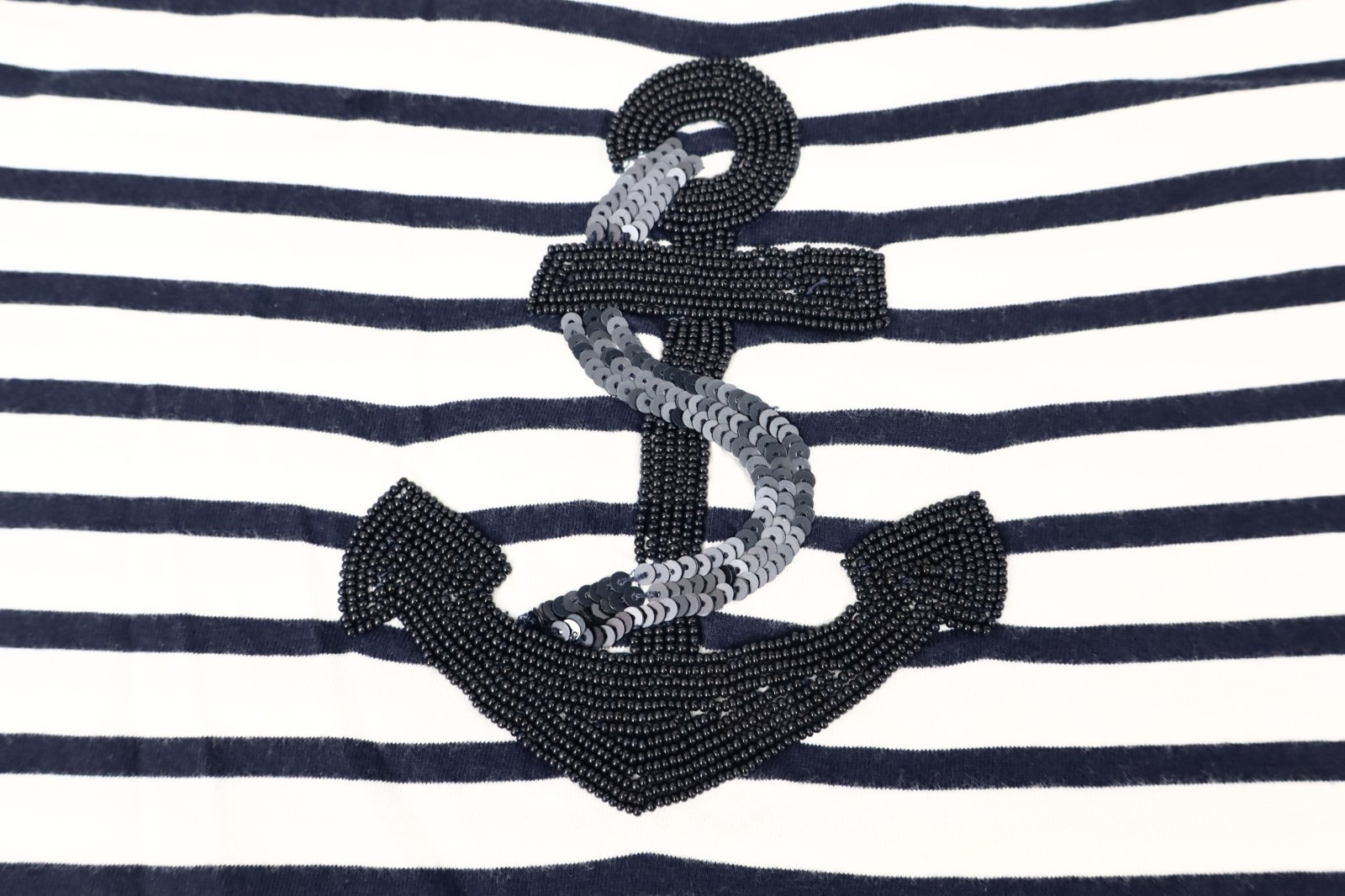 CHARTER CLUB Women’s Cotton Tunic Top Short Sleeve Striped Anchor Navy White L