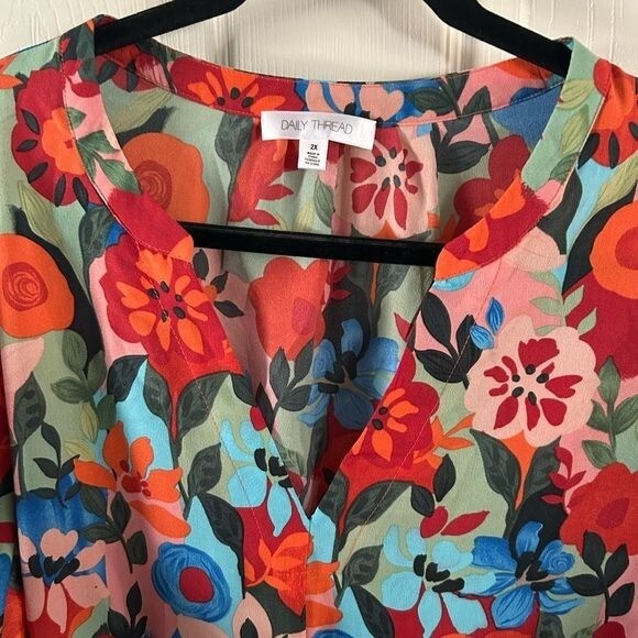 Daily Thread Floral Colorful Tunic Mini Dresss Long Sleeve Sz 2X Hippie Festival