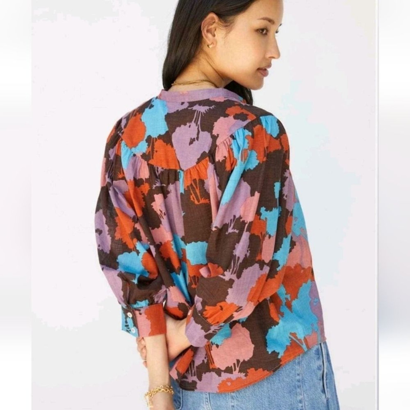 Anthropologie PORRIDGE Patterned Graphic Tree Design 100% Cotton Blouse Extra Sm