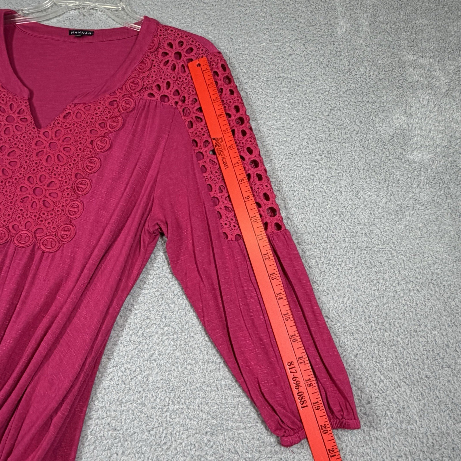 Hannah Cranberry Tunic Womens L Embroidered Lace Flowy Peasant Boho Festival