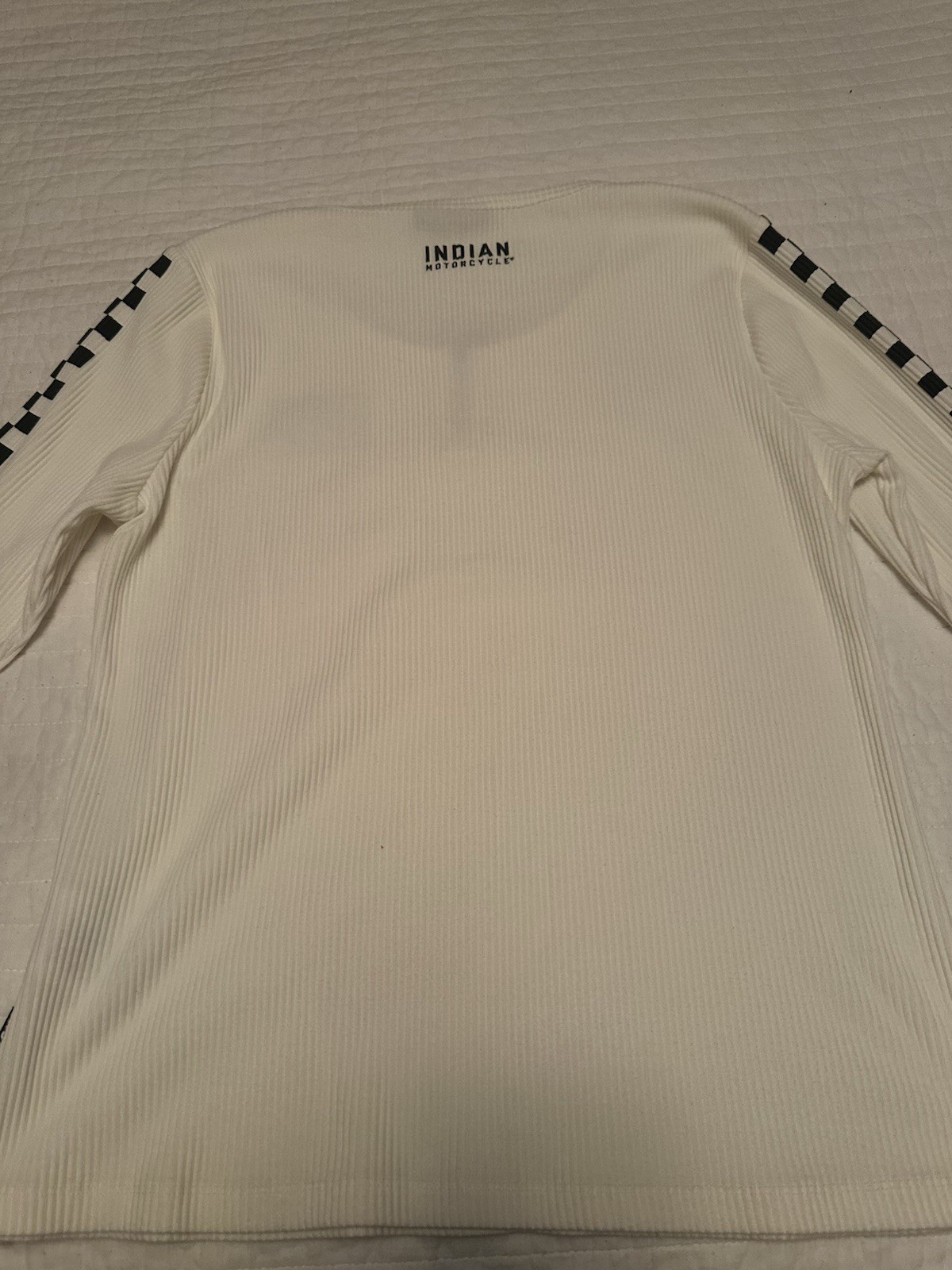 Indian Motorcycle Long Sleeve XL White Checkered T-Shirt with Zipper Logo