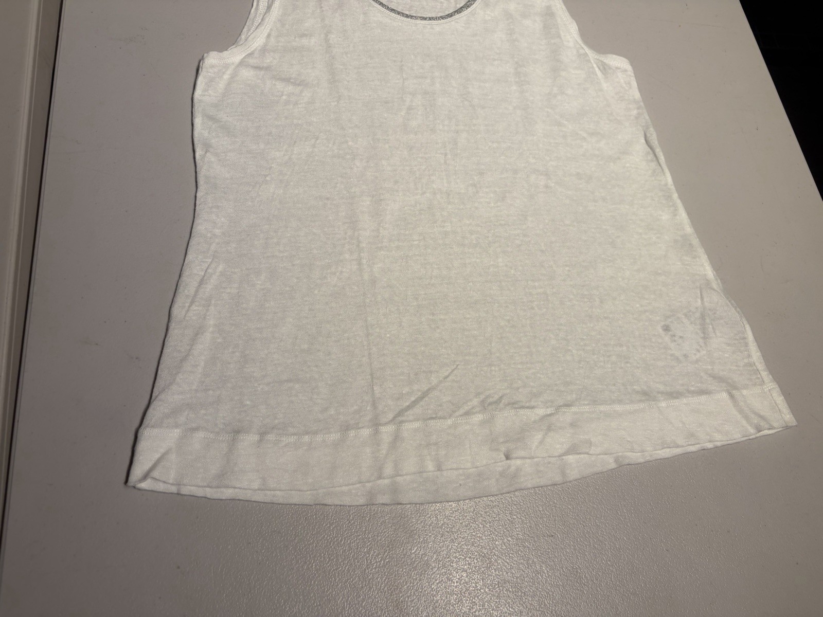 Escada Sport Shirt Women’s Medium White Silver Linen Tank Top Tee Boat Neck