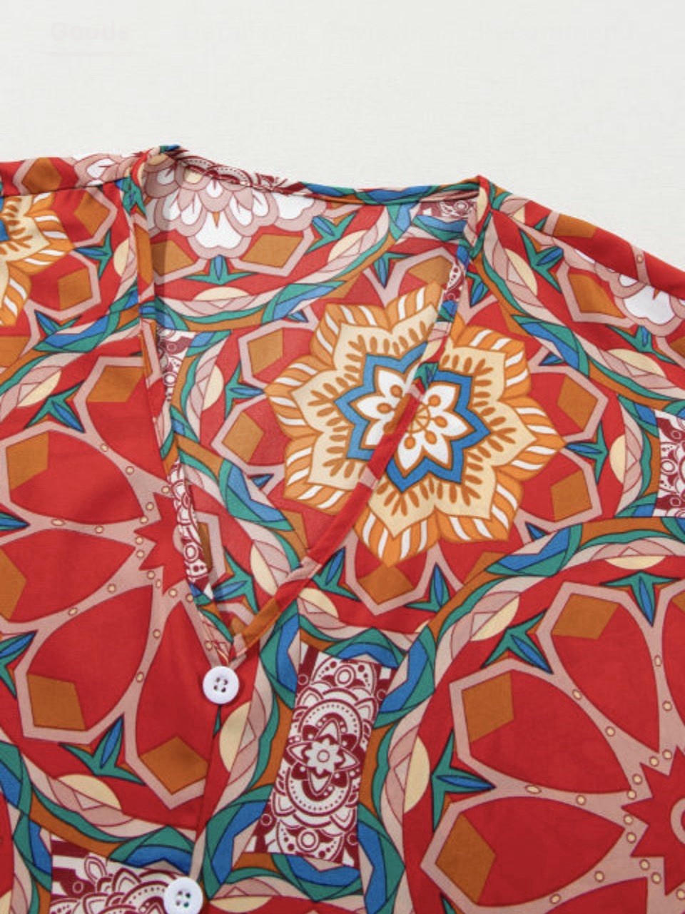 Boho Red Floral V Neck Short Sleeve Batwing Blouse