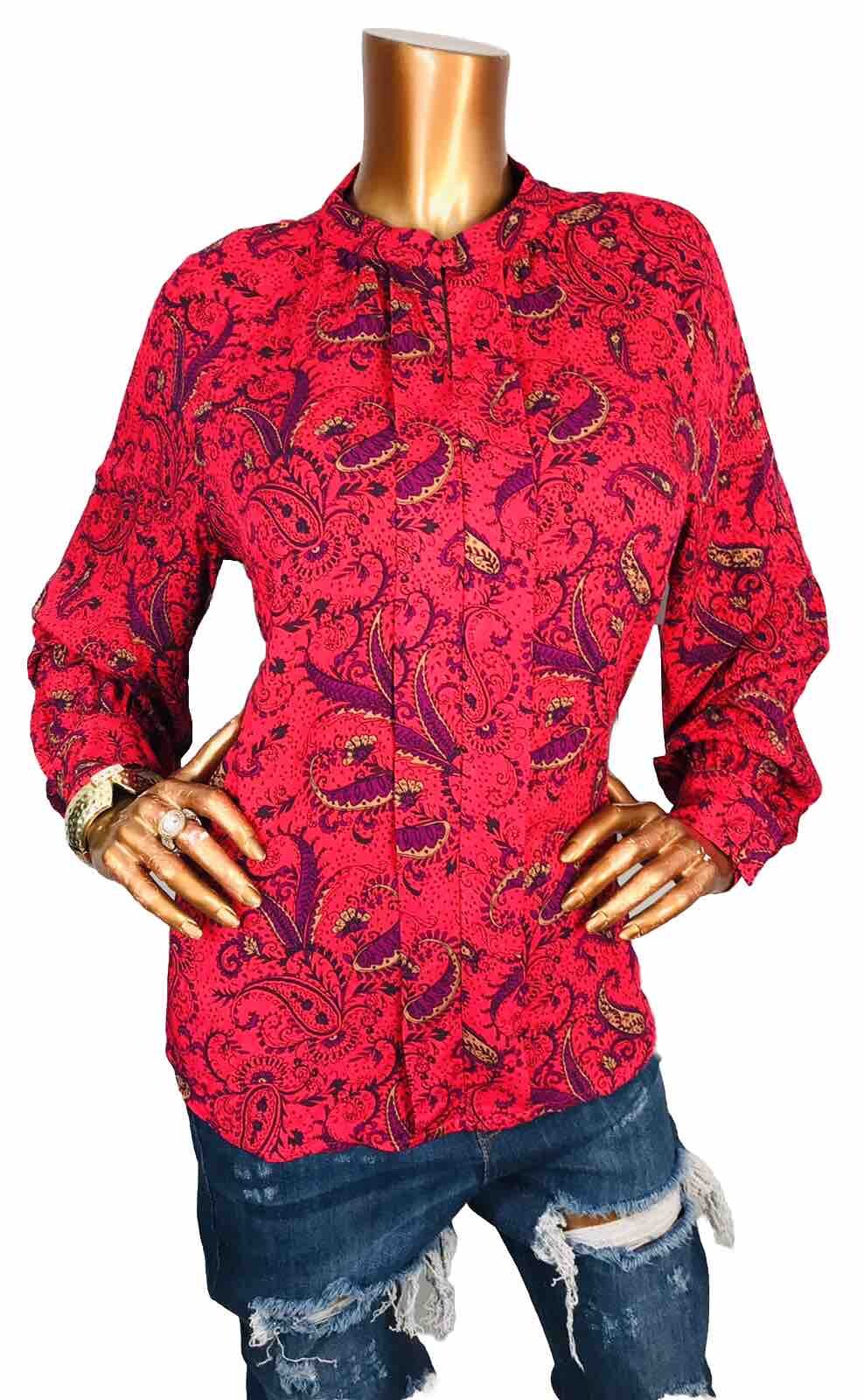 Liz Claiborne M Top NWT $44 Paisleys Multi Print Soft Low V Cut Blouse Long Slvs