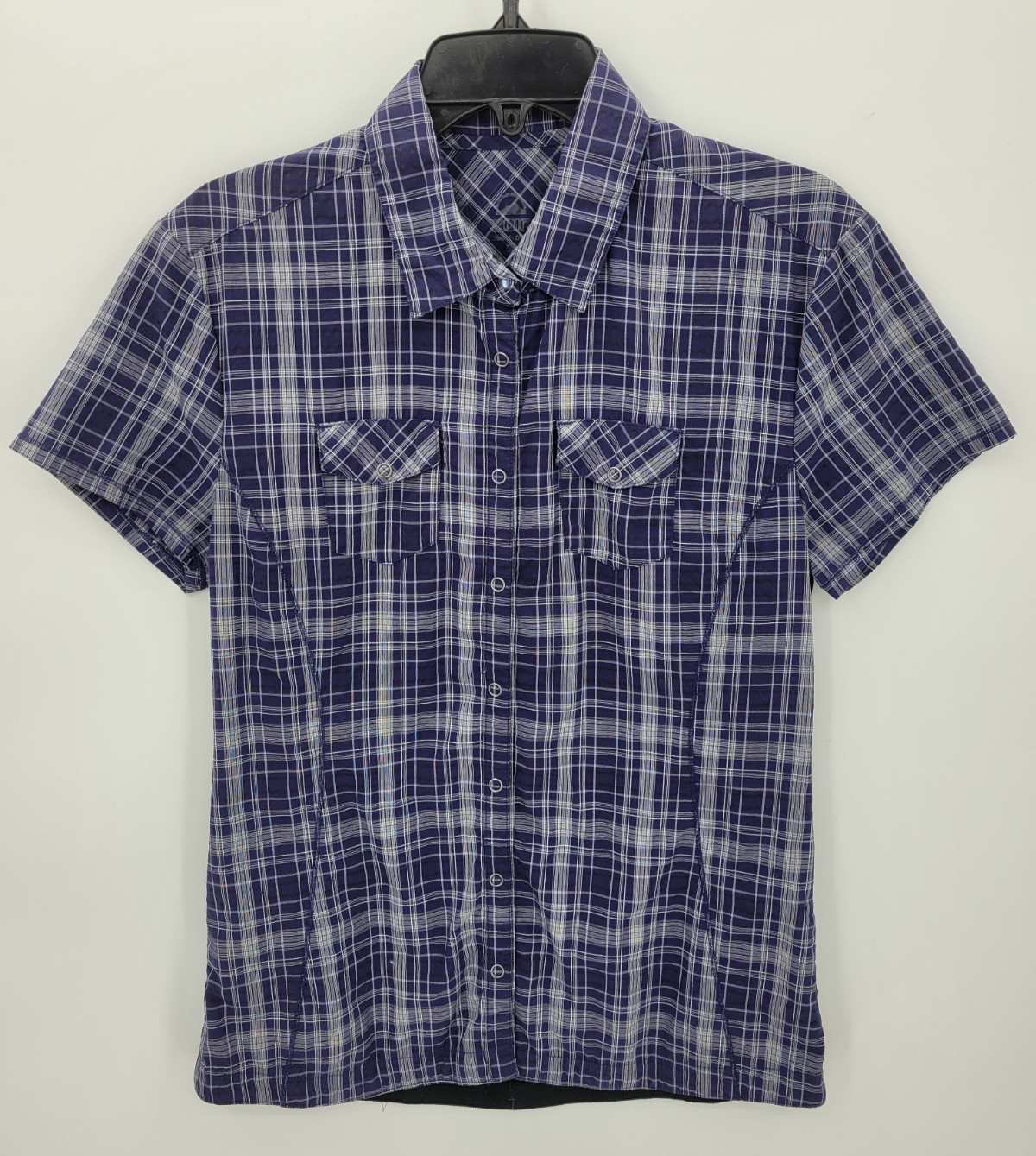 Zoic Top Womens Small Purple Plaid Snap Up Short Sleeve Cycling Performance