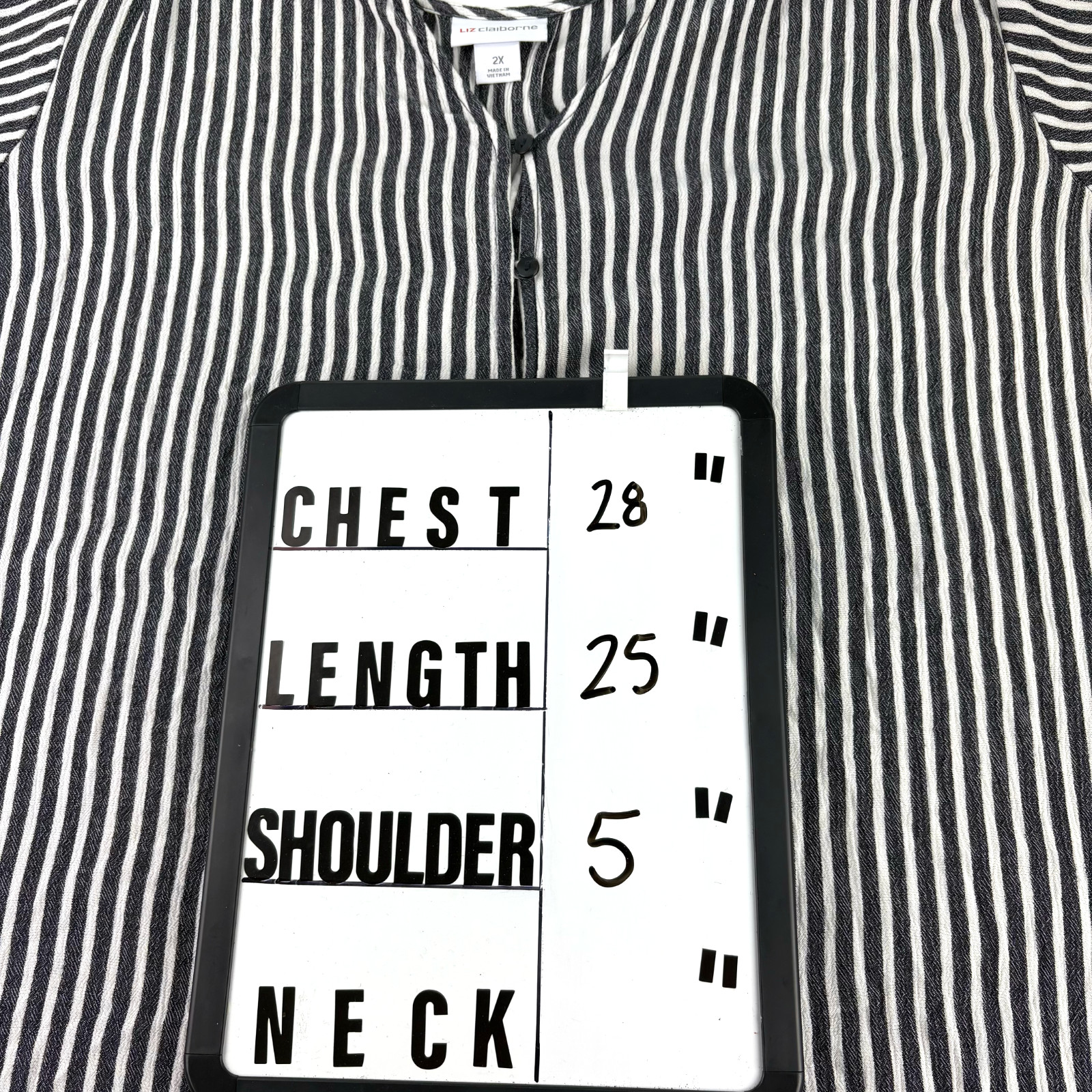 Liz Claiborne Y2K Blouse Womens 2X Casual Career Striped V-Neck Preppy Shirt VTG