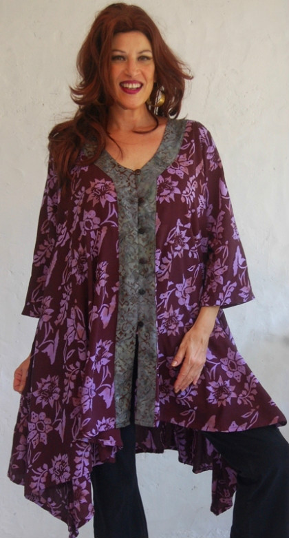 pick color & size shirt top blouse hem a line swing button bali batik art chic