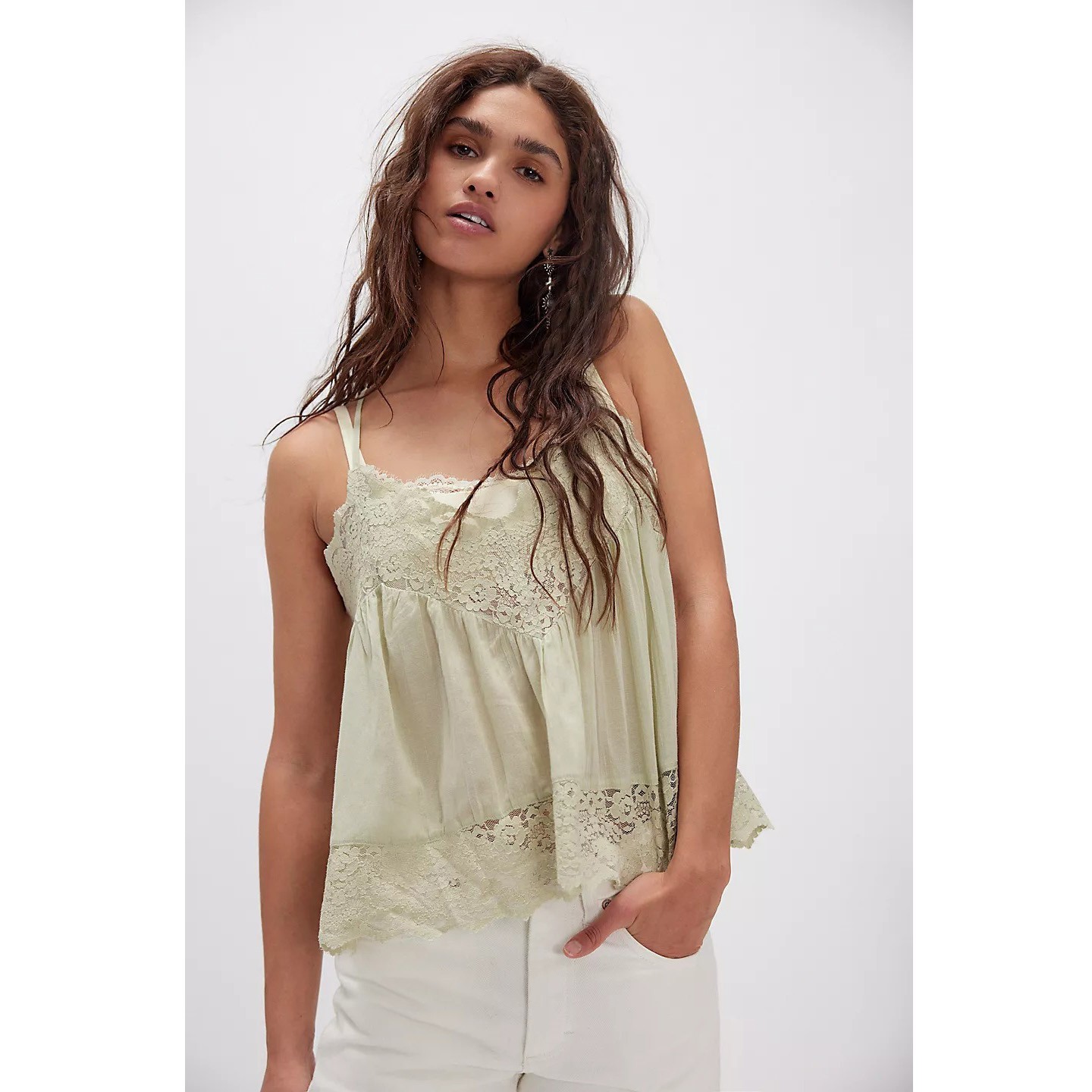 Intimately Free People Fiona Cami Blouse Top Tank Sleeveless Lace Slip L 289133