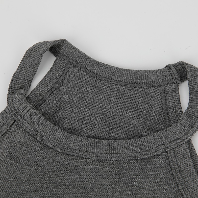 Ribbed Halter Tank Tops Women Sleeveless Fitted Cami with Built-in Padded Bra