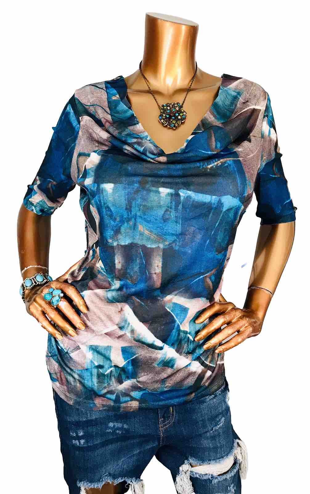 DKNY XL Top NWT Stretch Soft Draped Front Ruched Sides Blouse 1/2 Elbow Sleeves