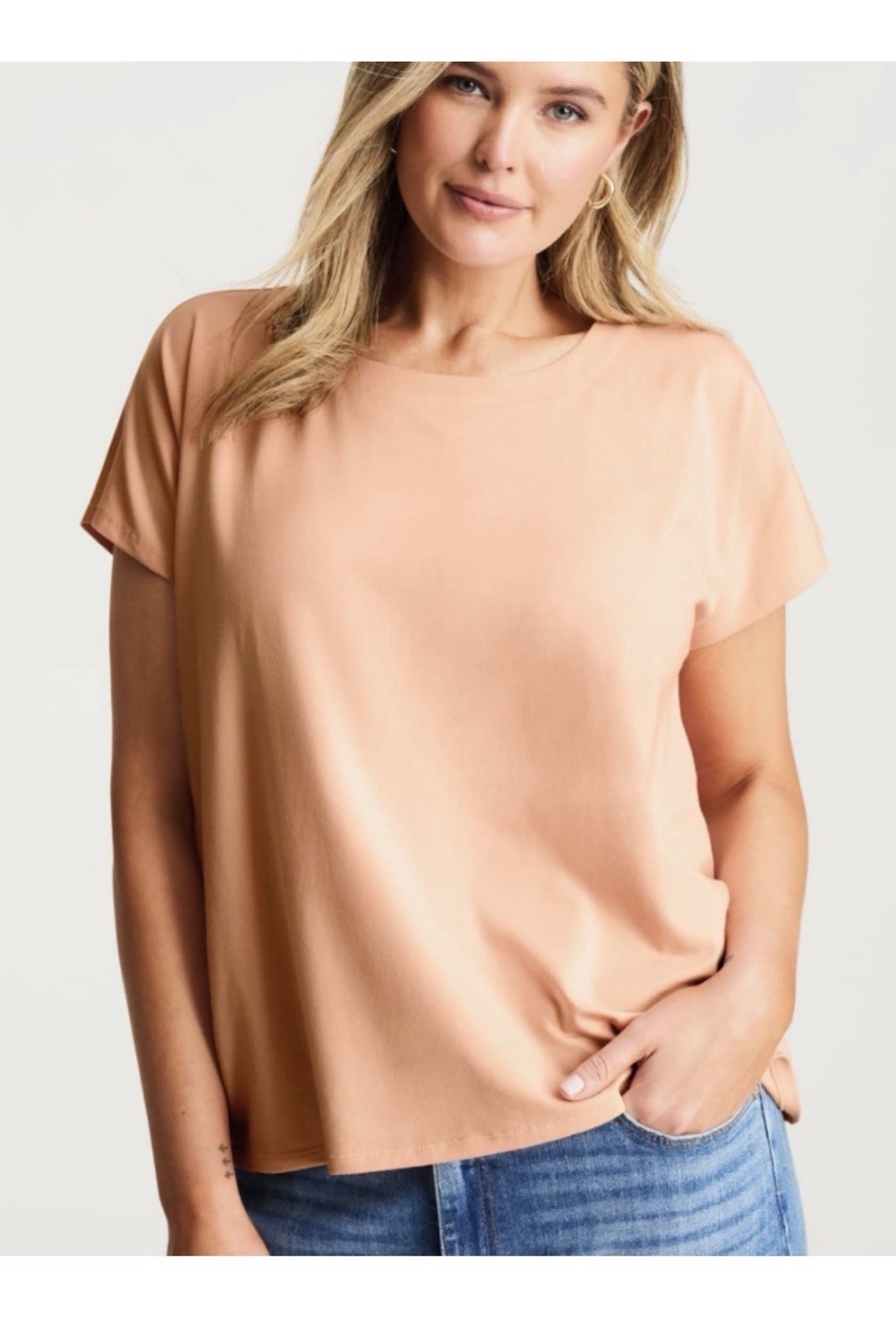 J. Jill Luxe Supima Scoop Neck Tee Coral Dust Lagen Modern Beach Coastal Size XS