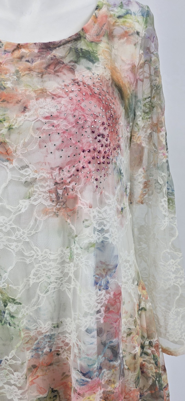 VTG CAL STYLE Floral Tunic Lace Overlay Multicolored Blouse Top Sz M Boho Fairy
