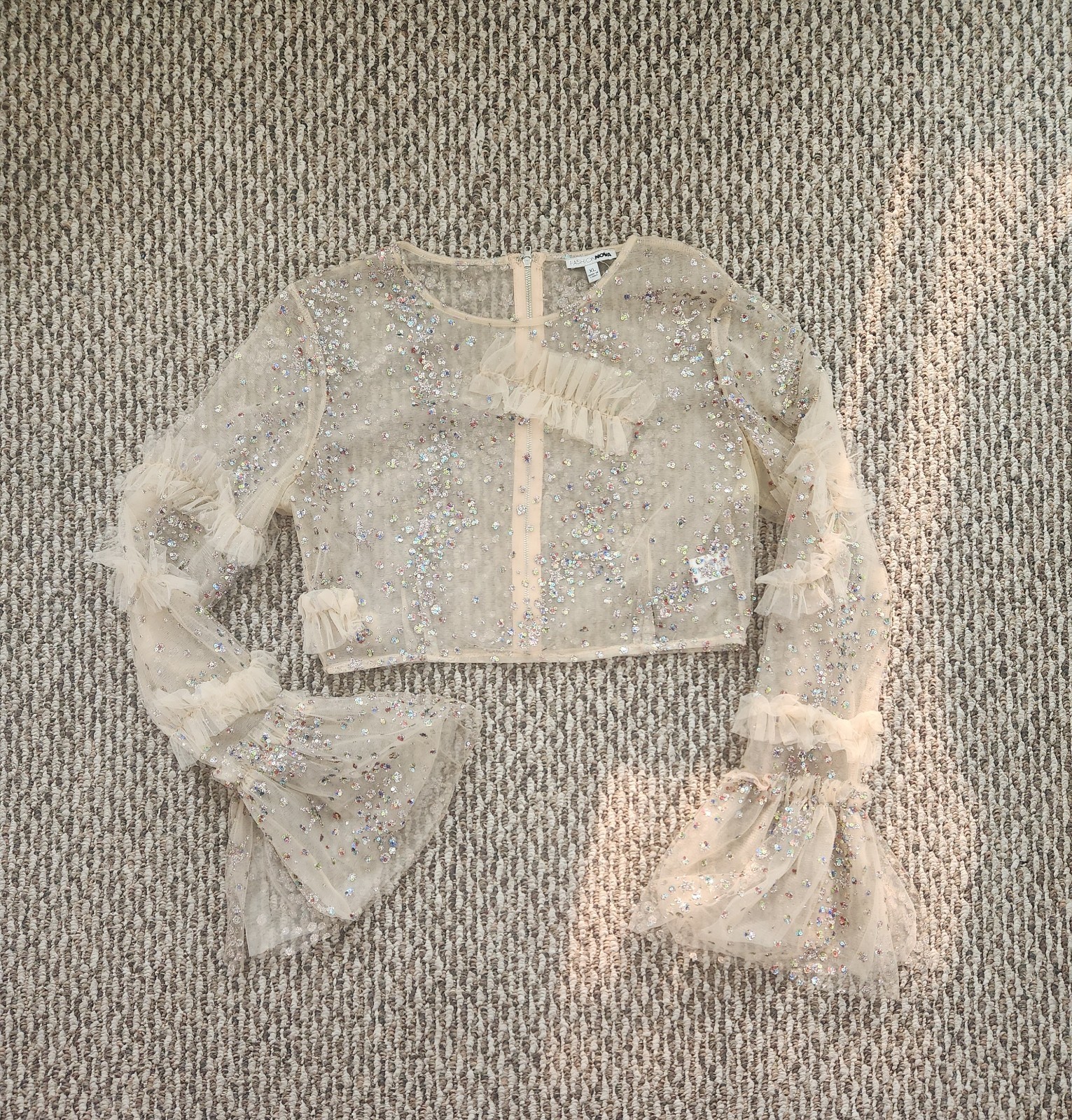 Fashion Nova Blusa Top Under The Electric Sky Mesh Nude size xl Party Festival
