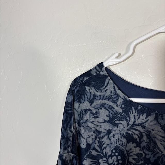 Soft Surroundings Shirt Womens Small Blue Floral Kimono Sleeve Lined Stretch Top