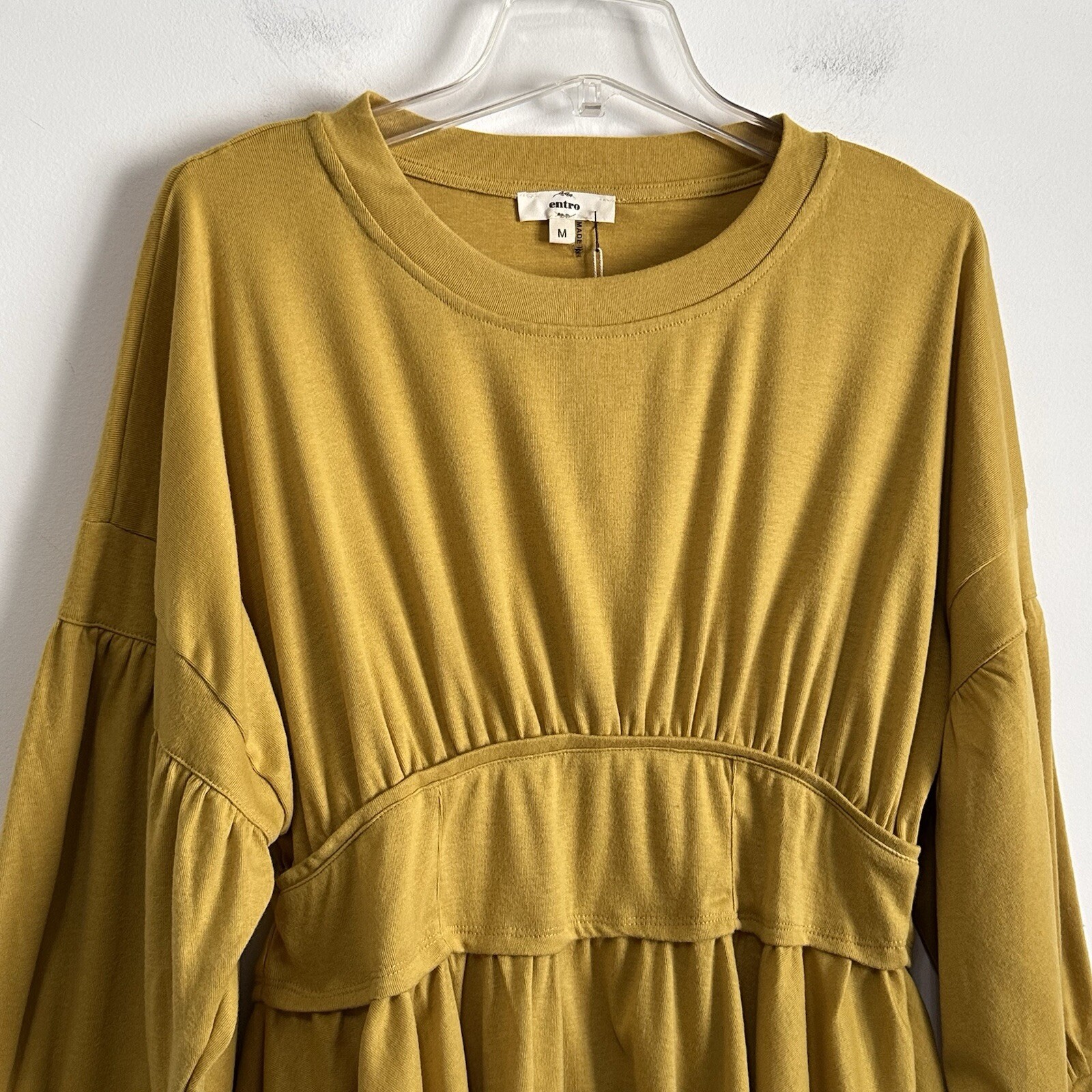 Entro Sweatshirt Top M Mustard Yellow Pullover Balloon Sleeve Trendy Boho NEW