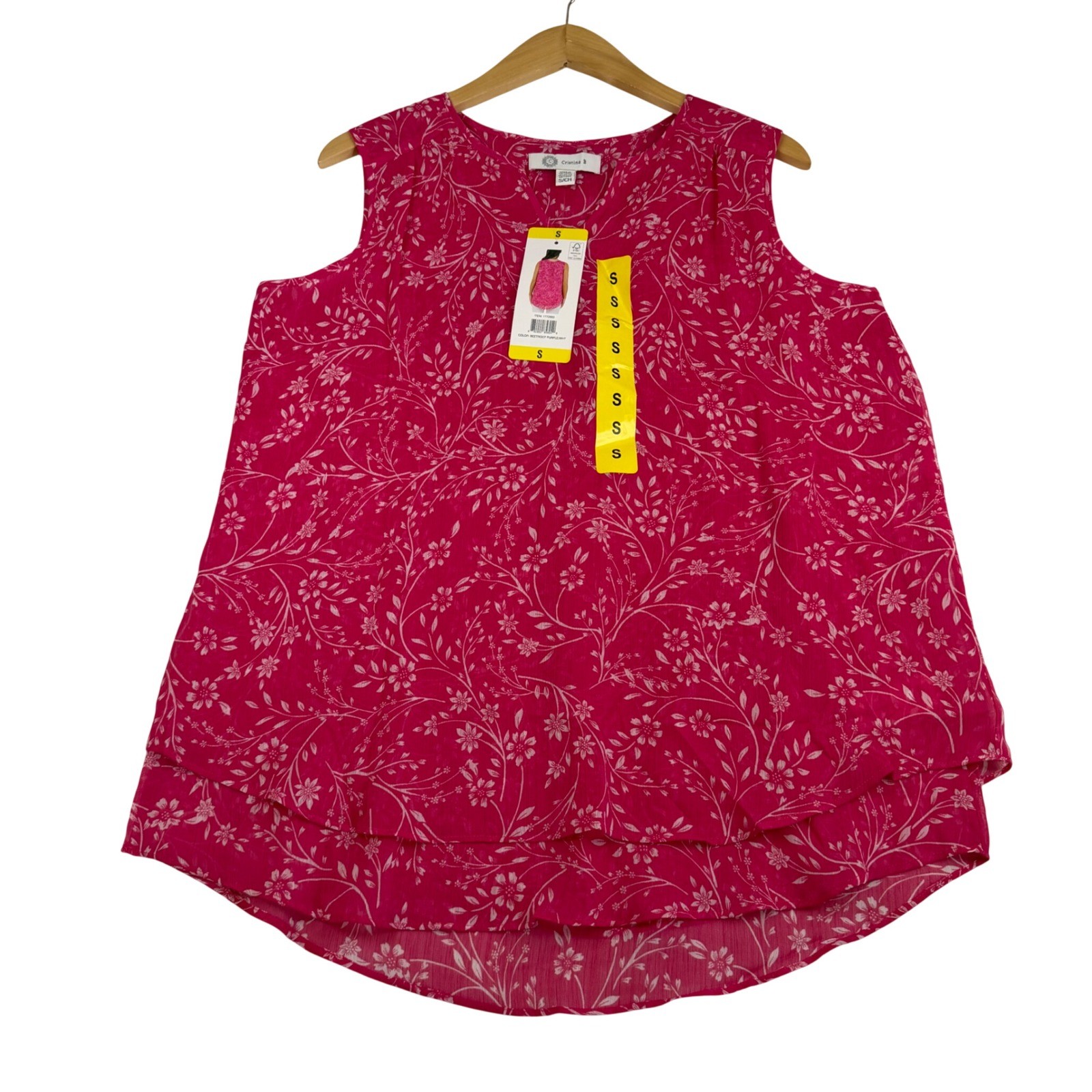 Cristina B Sleeveless Floral Blouse Beetroot Purple White S 1772603 New