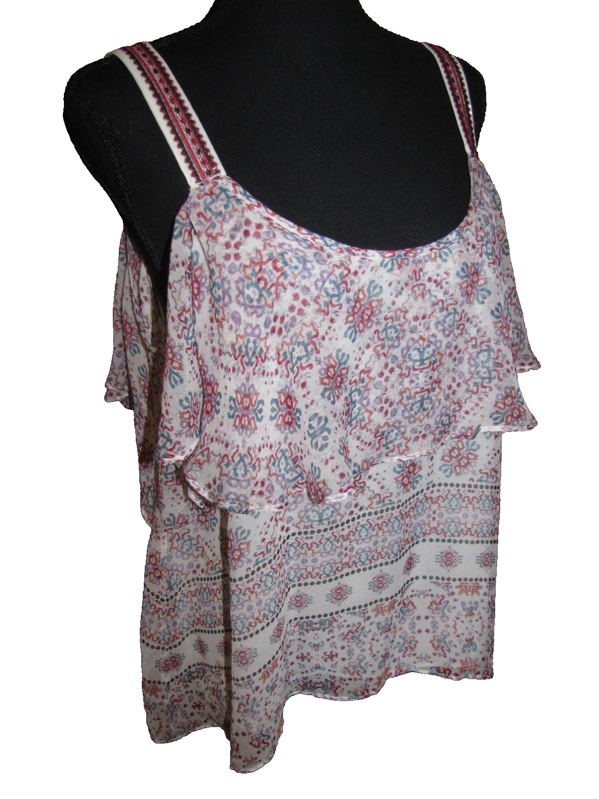 ELLA MOSS CUTE SHEER MULTICOLOR FLORAL PRINT LAYERED & LINED SLEEVELESS TOP MED