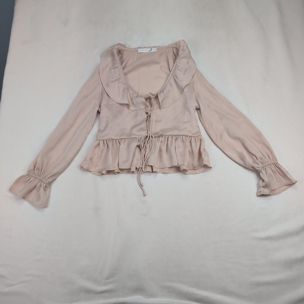 Altar’d State Ruffle Tie-Front Peplum Blouse XS – Soft Blush