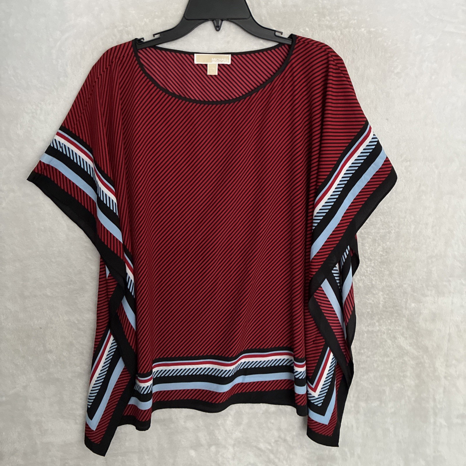 Michael Kors Womans Blouse Top Red Striped Large XL Polyester Short Sleeve