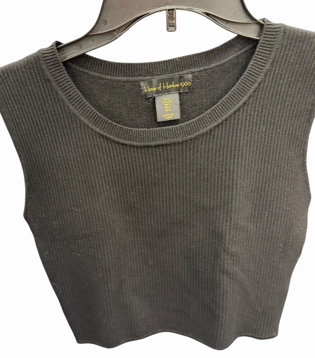 House of Harlow 1960 Black Cropped Ribbed Knit Sweater Vest Top Size L