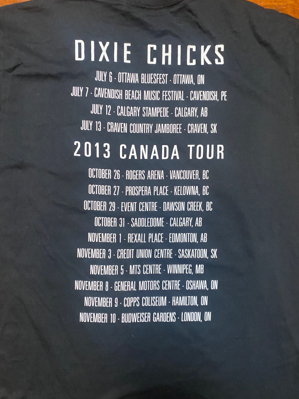 DIXIE CHICKS Long Time Gone 2013 Canada Concert Tour Black TEE SZ XL-NWOT