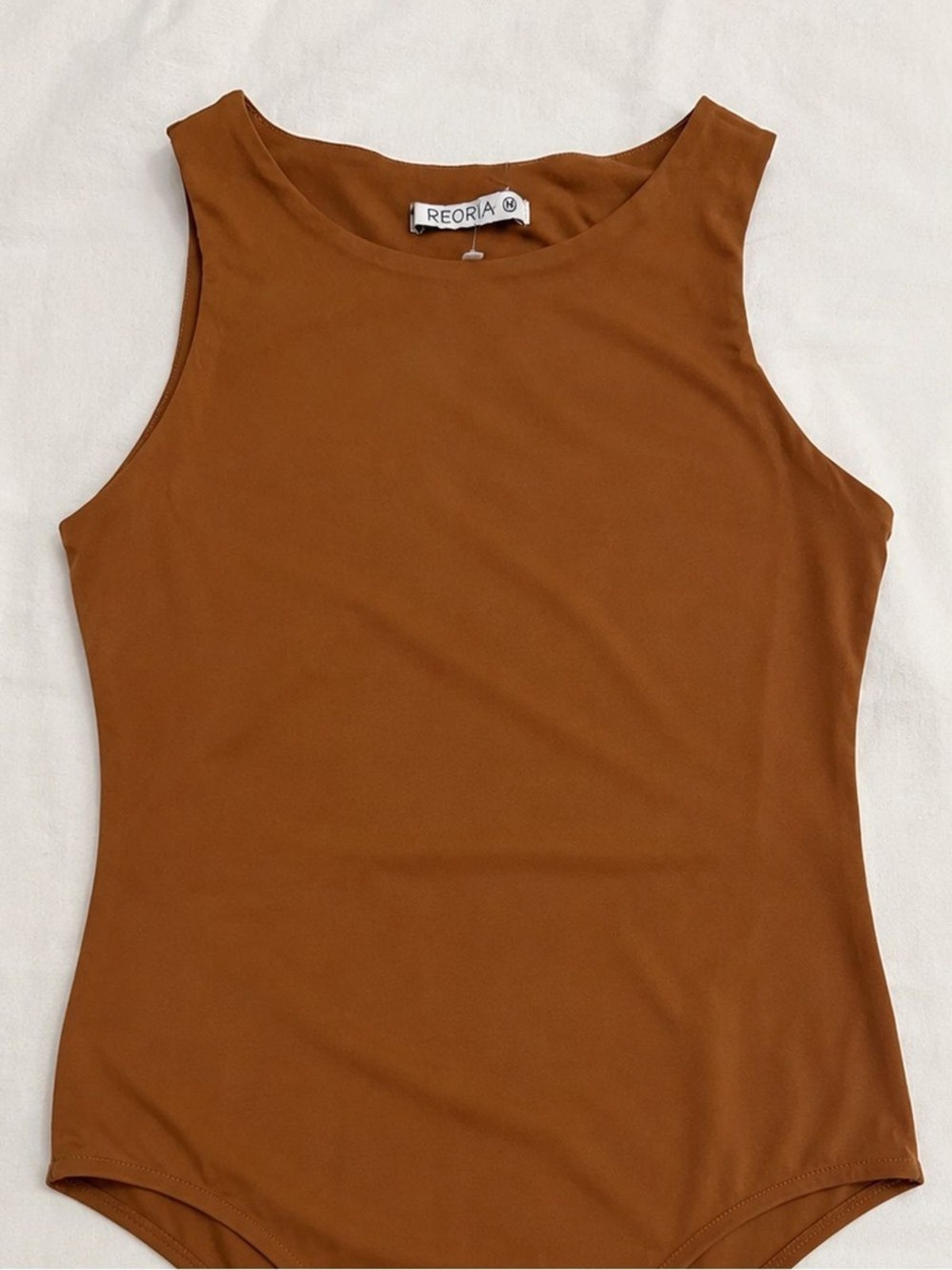 REORIA Rust Sleeveless High Neck Bodysuit | Women’s Medium
