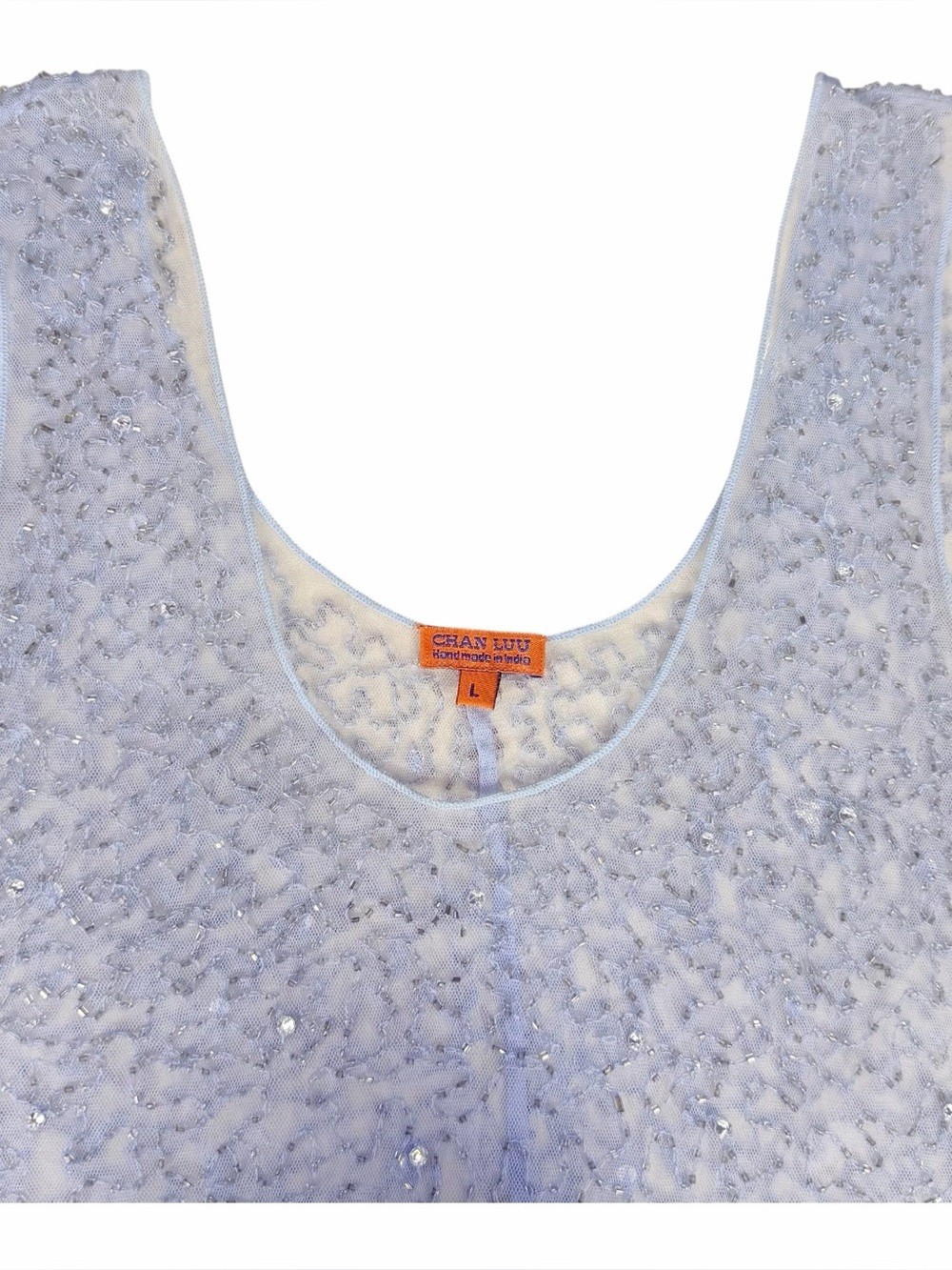 Chan Luu Light Blue Perriwinkle Sleeveless Sequins Embellished Tank Top