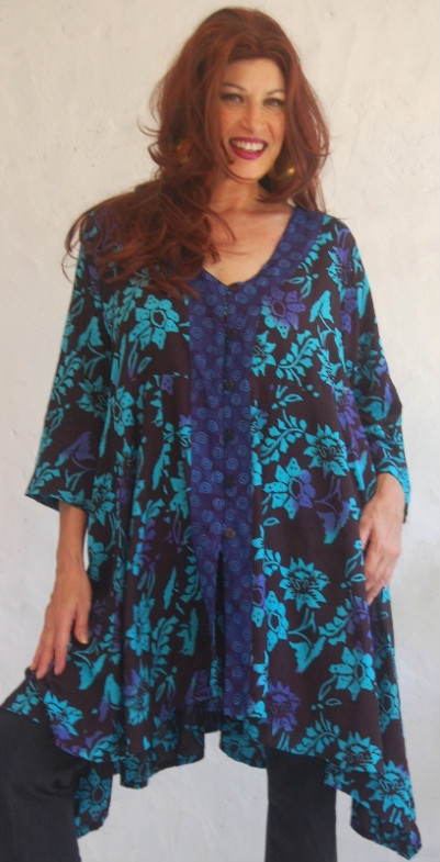pick color & size shirt top blouse hem a line swing button bali batik art chic