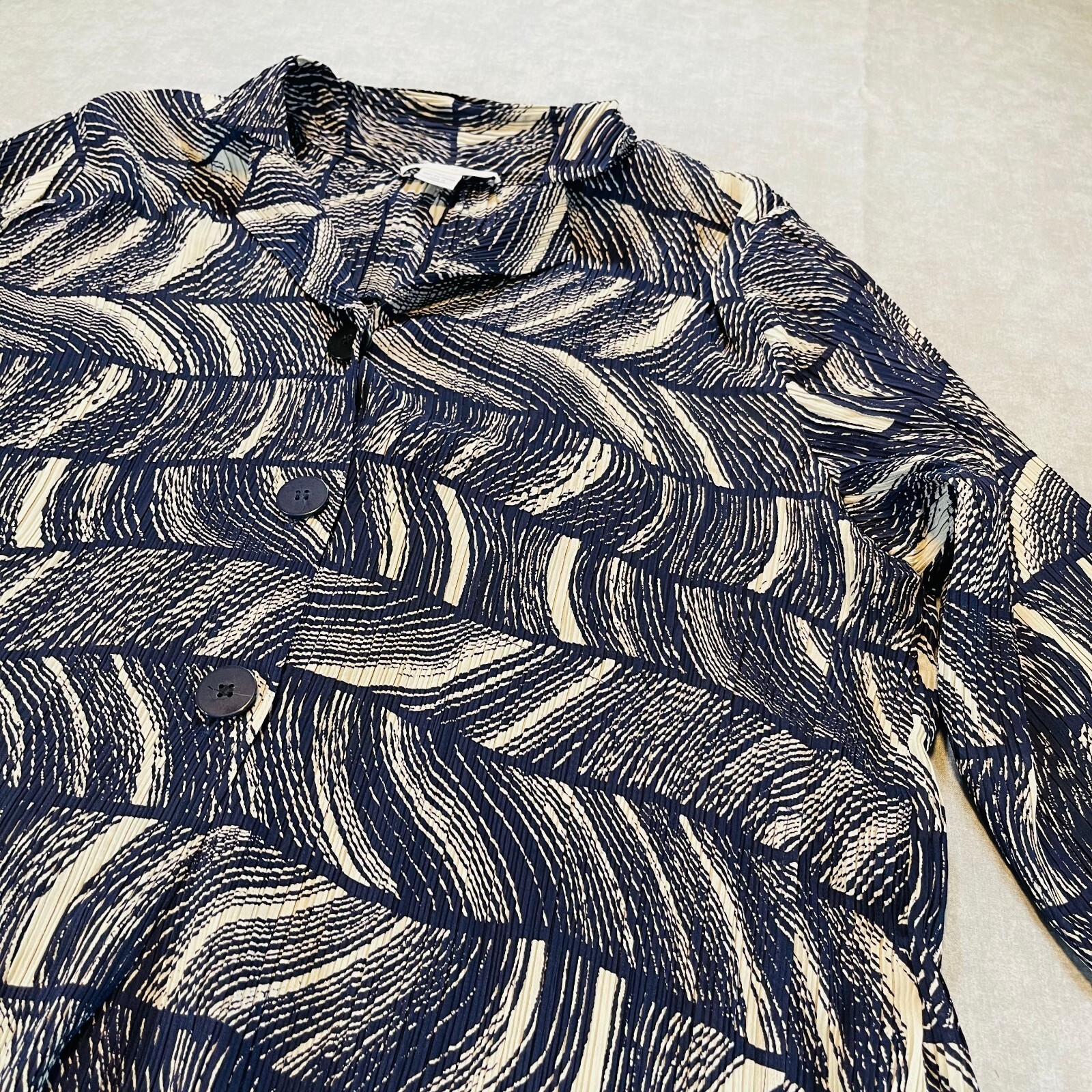 Judith Hart Pleated Navy Blue Abstract Button Up Blouse Plus Size 1X