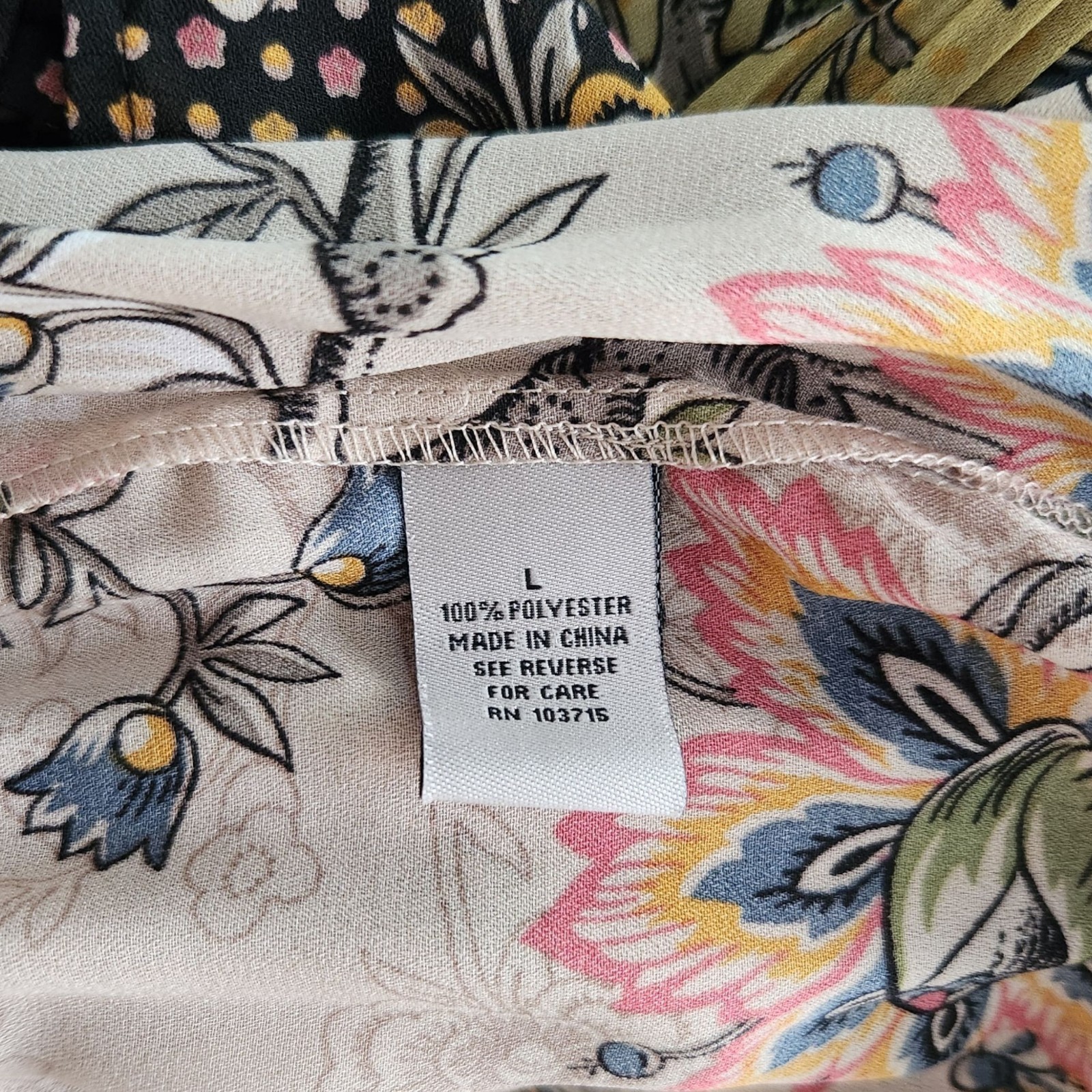 Vintage Boho Signature by Larry Levine Floral Geometric Ruffle Blouse Women’s L