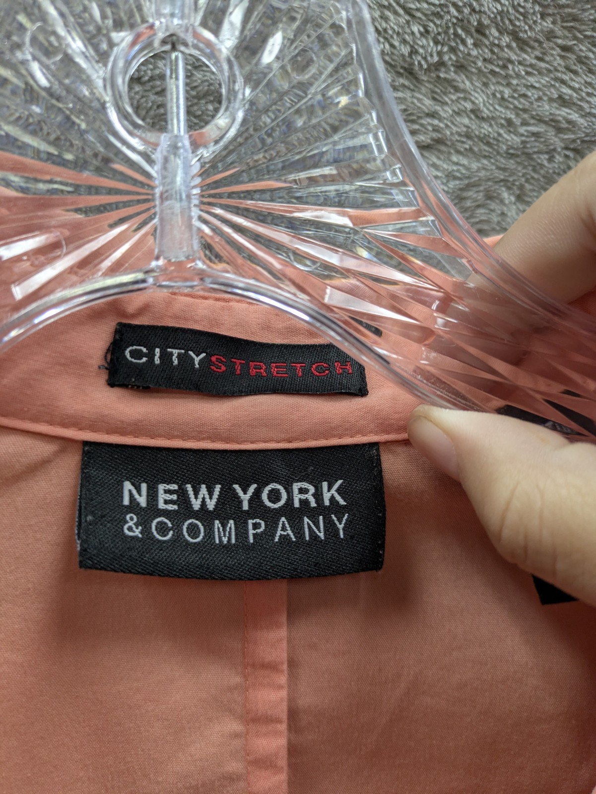 Womens Button Up Shirt Large Coral Peach Business Casual Stretch Office Career