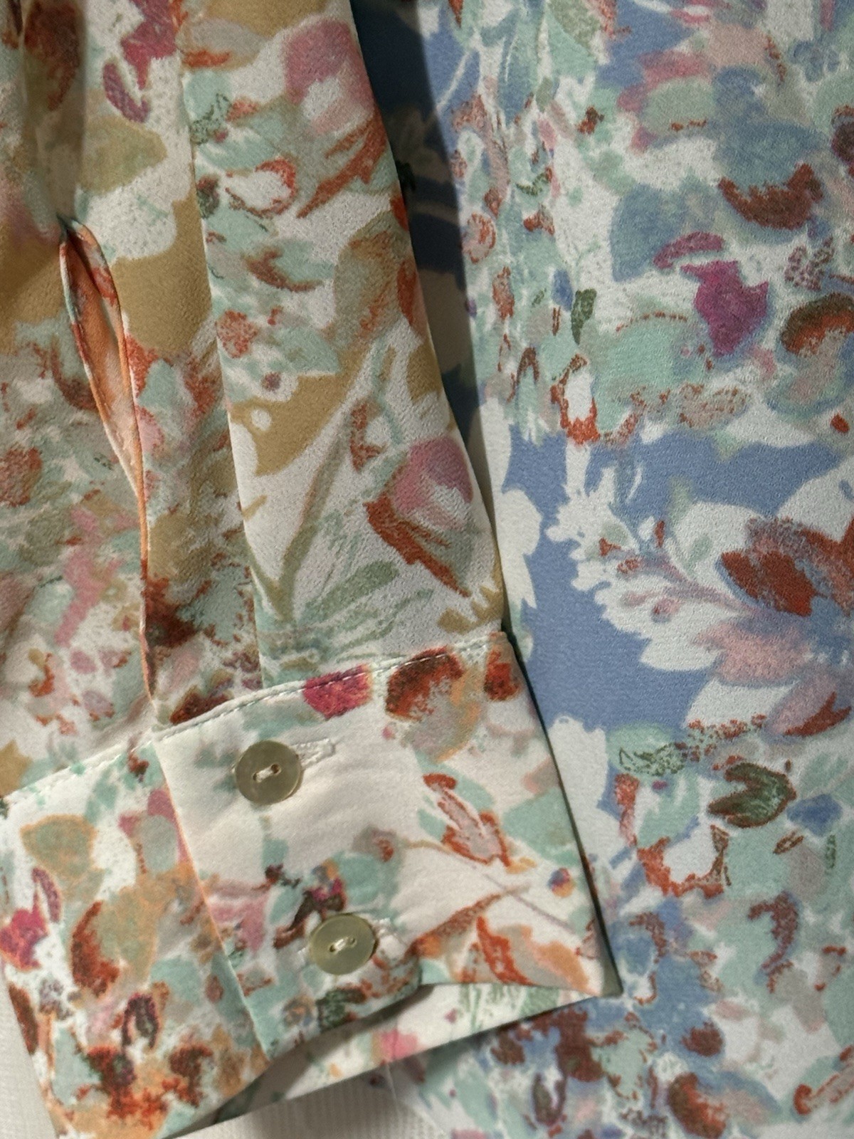 Rose & Olive Patchwork Floral Button Down Blouse Top Multicolor Large