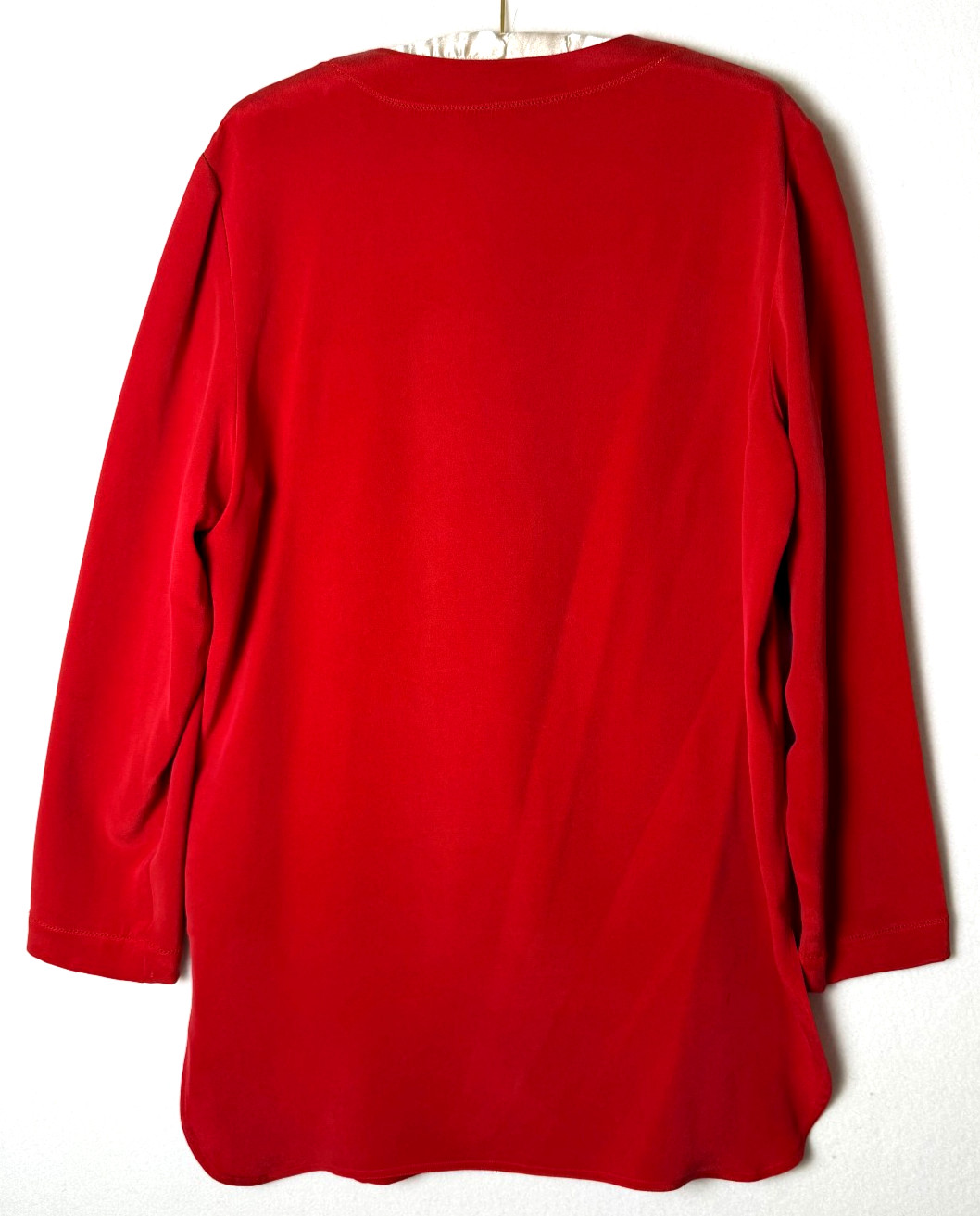 Due per Due 10 Red Silk Tunic Long Sleeve Vintage Timeless Luxury Valentines Day