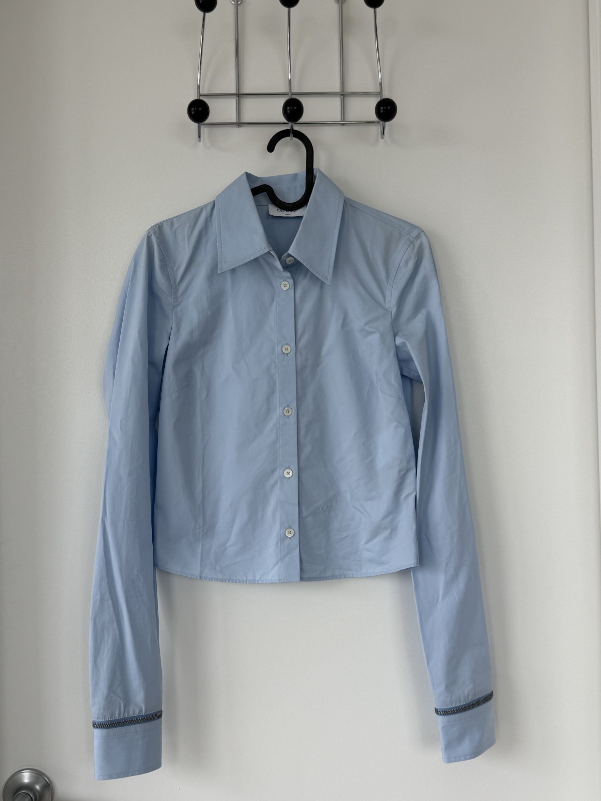 OFF-WHITE Poplin Zip Dress Shirt Light Button-Up Blue Size: 36 (Designer) Auth